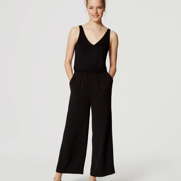 LOFT Pants - LOFT Black Mixed Media Jumpsuit